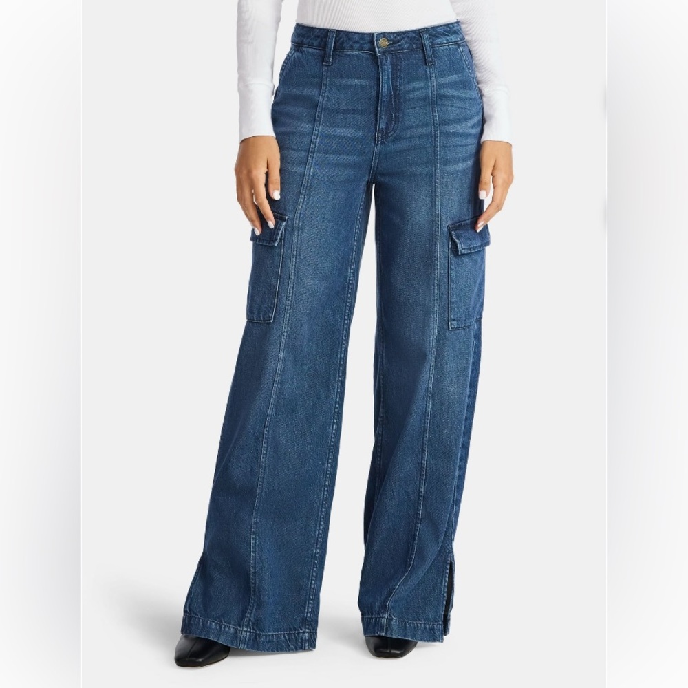 Time and Tru Women's Wide Leg Cargo Jeans, 31" Inseam, Size 16